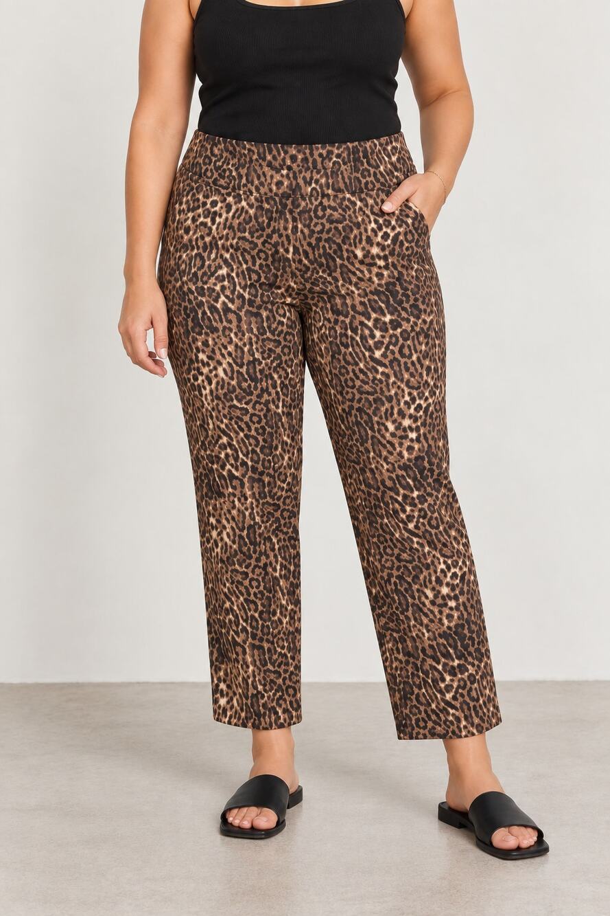 Westbound Pants Womens 14 Short Leopard Print Cropped Ankle Stretch Pull On